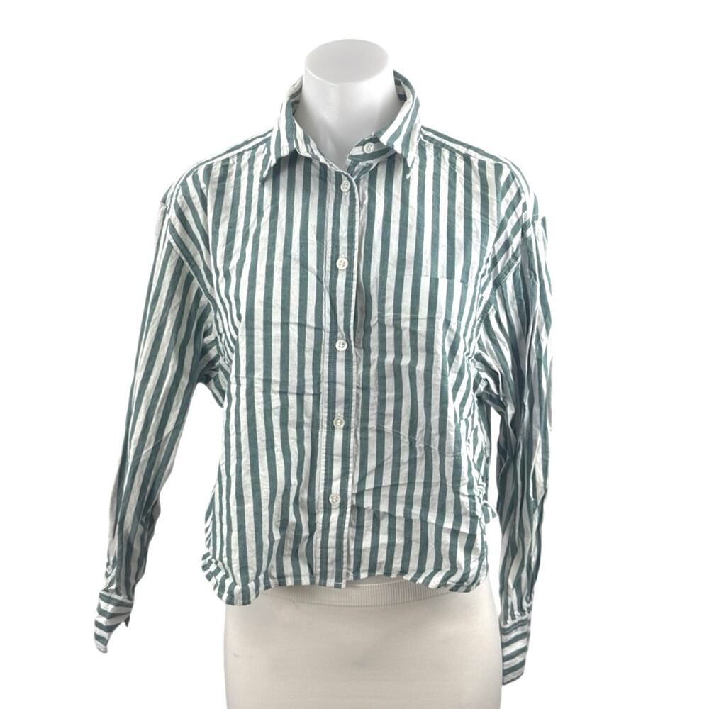 Banana Republic Green Stripe Collared Long Sleeve Button Up Shirt Blouse Top S